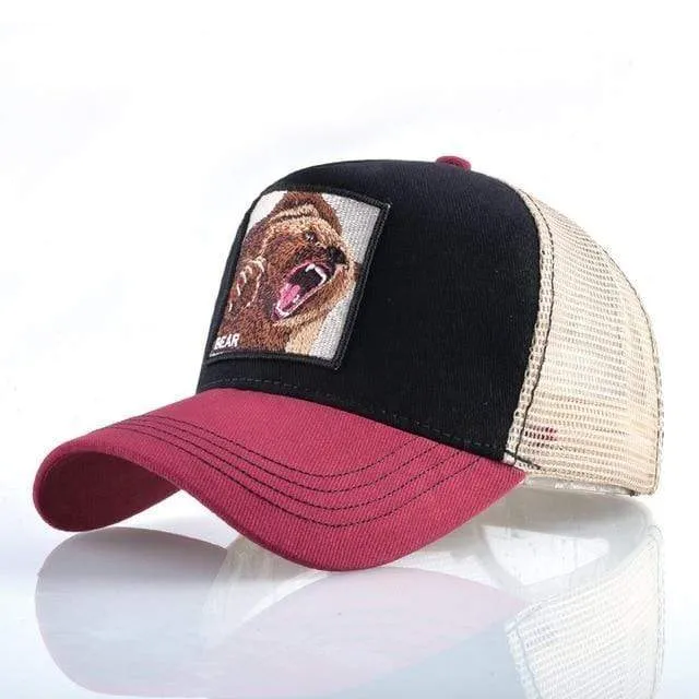 Tiere Stickerei Baseball Caps Männer Frauen Snapback Hip Hop Hut Sommer Atmungsaktive Mesh Sonne Gorras Unisex Streetwear Knochen