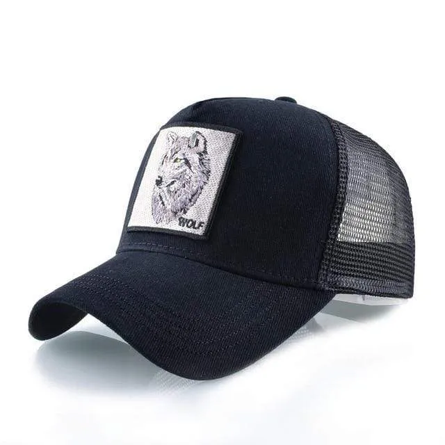 Tiere Stickerei Baseball Caps Männer Frauen Snapback Hip Hop Hut Sommer Atmungsaktive Mesh Sonne Gorras Unisex Streetwear Knochen