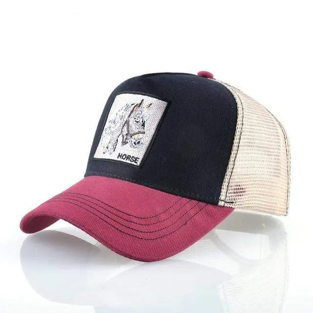 Tiere Stickerei Baseball Caps Männer Frauen Snapback Hip Hop Hut Sommer Atmungsaktive Mesh Sonne Gorras Unisex Streetwear Knochen