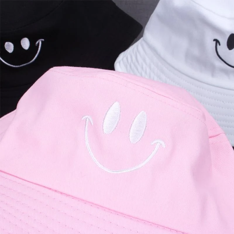 Frauen Lächeln Eimer Hut Doppelseitige Eimer Hut Lächelndes Gesicht Unisex Mode Bob Cap Hip Hop Gorro Männer Sommer Kappe