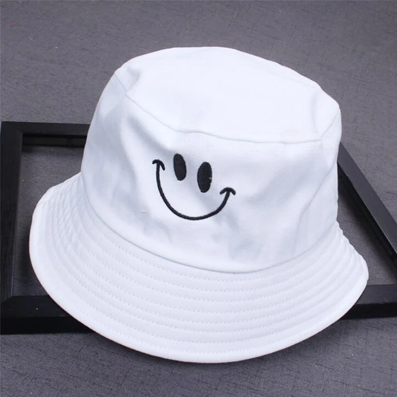 Frauen Lächeln Eimer Hut Doppelseitige Eimer Hut Lächelndes Gesicht Unisex Mode Bob Cap Hip Hop Gorro Männer Sommer Kappe
