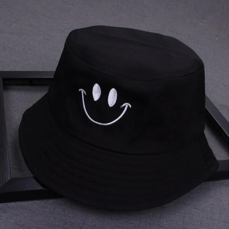 Frauen Lächeln Eimer Hut Doppelseitige Eimer Hut Lächelndes Gesicht Unisex Mode Bob Cap Hip Hop Gorro Männer Sommer Kappe