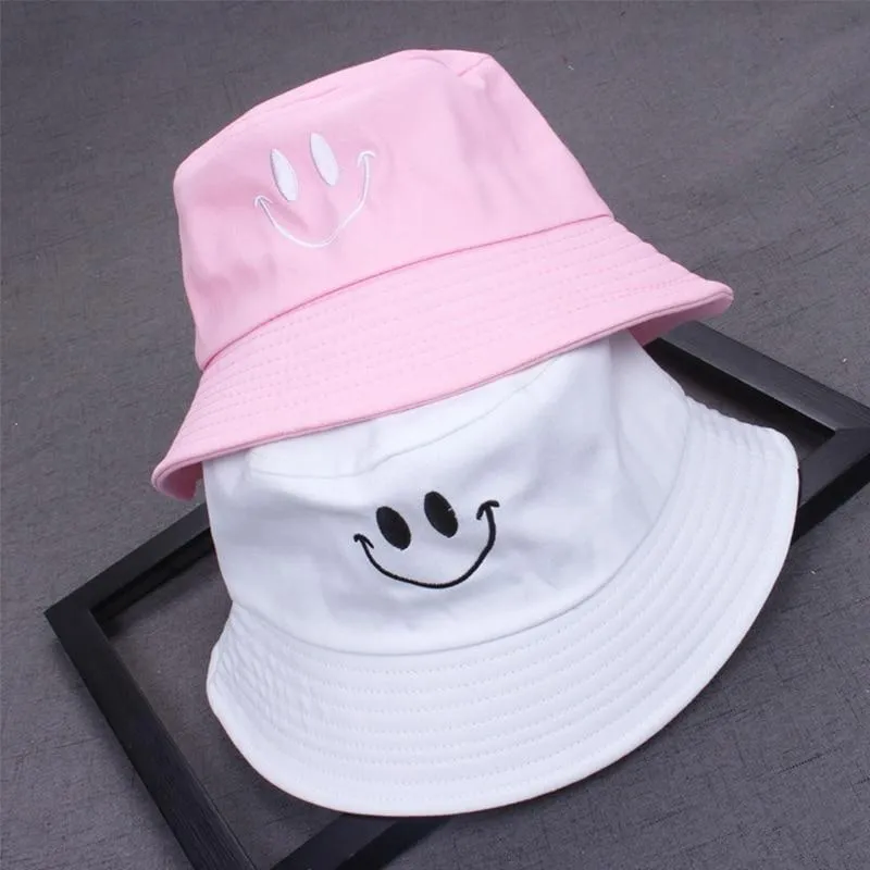 Frauen Lächeln Eimer Hut Doppelseitige Eimer Hut Lächelndes Gesicht Unisex Mode Bob Cap Hip Hop Gorro Männer Sommer Kappe
