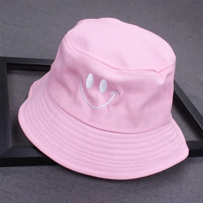 Frauen Lächeln Eimer Hut Doppelseitige Eimer Hut Lächelndes Gesicht Unisex Mode Bob Cap Hip Hop Gorro Männer Sommer Kappe
