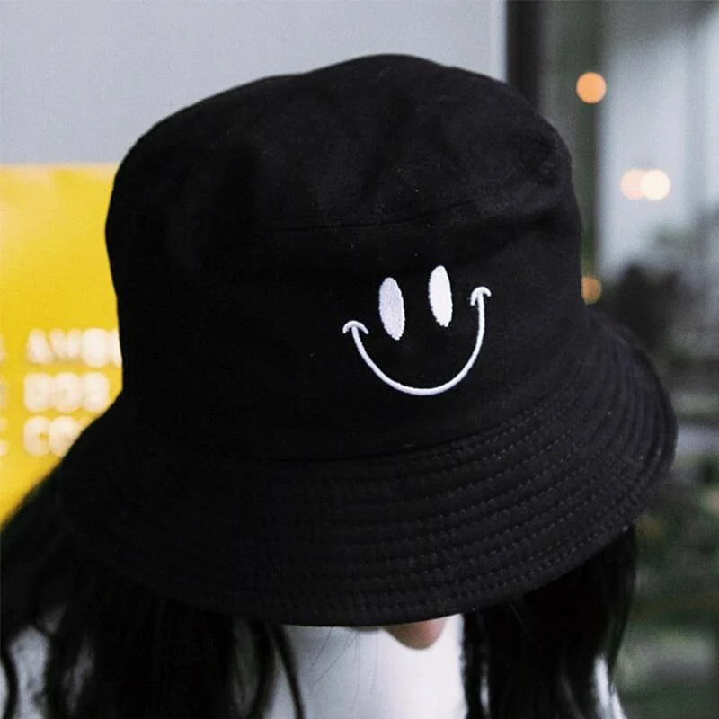 Frauen Lächeln Eimer Hut Doppelseitige Eimer Hut Lächelndes Gesicht Unisex Mode Bob Cap Hip Hop Gorro Männer Sommer Kappe