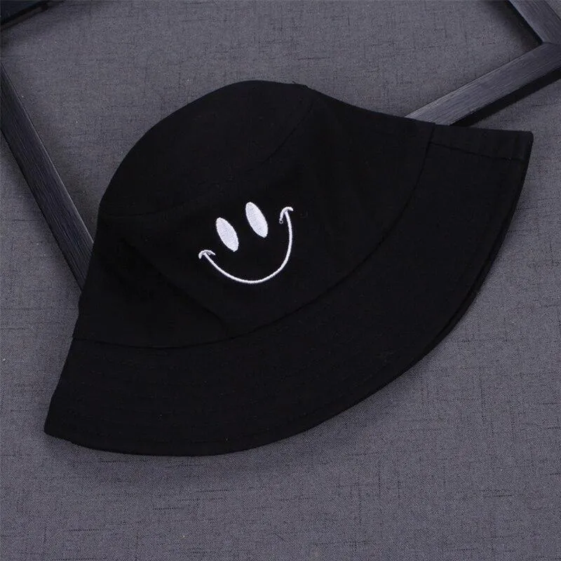 Frauen Lächeln Eimer Hut Doppelseitige Eimer Hut Lächelndes Gesicht Unisex Mode Bob Cap Hip Hop Gorro Männer Sommer Kappe