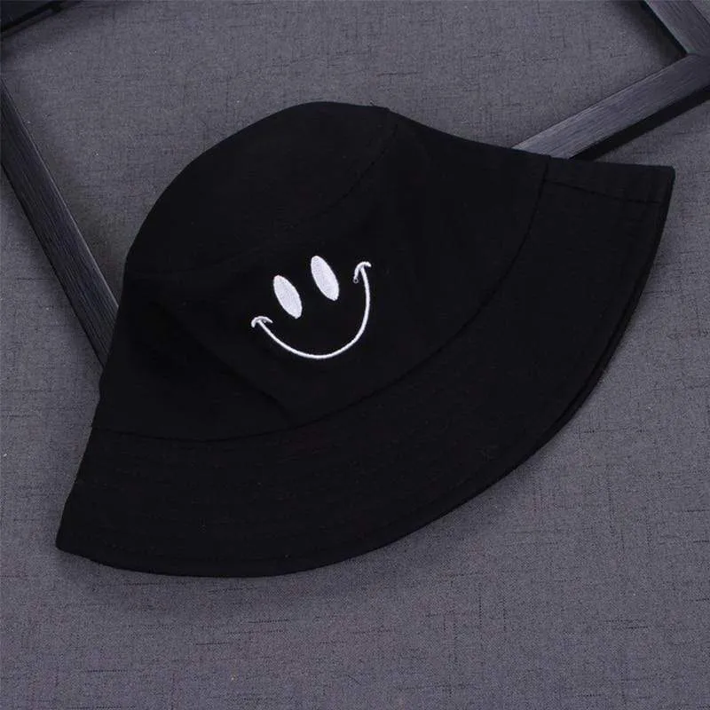 Frauen Lächeln Eimer Hut Doppelseitige Eimer Hut Lächelndes Gesicht Unisex Mode Bob Cap Hip Hop Gorro Männer Sommer Kappe