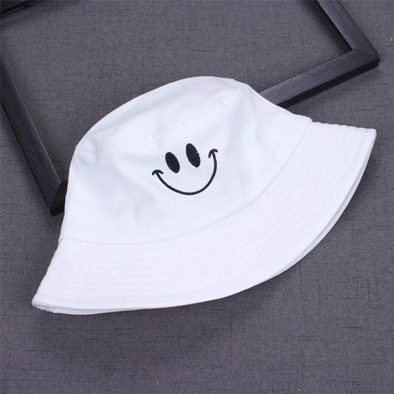 Frauen Lächeln Eimer Hut Doppelseitige Eimer Hut Lächelndes Gesicht Unisex Mode Bob Cap Hip Hop Gorro Männer Sommer Kappe