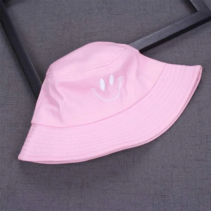 Frauen Lächeln Eimer Hut Doppelseitige Eimer Hut Lächelndes Gesicht Unisex Mode Bob Cap Hip Hop Gorro Männer Sommer Kappe