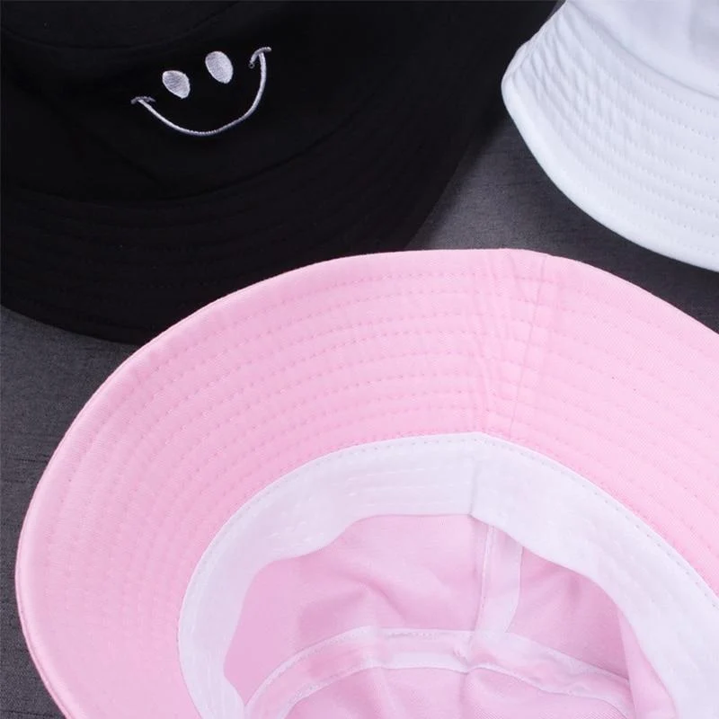 Frauen Lächeln Eimer Hut Doppelseitige Eimer Hut Lächelndes Gesicht Unisex Mode Bob Cap Hip Hop Gorro Männer Sommer Kappe
