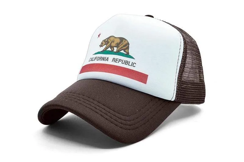 Kalifornien Trucker Cap Männer Bär Kalifornien Republik Flagge Kappe Lustige Hip Hop Hut Kappe Coole Sommer Mesh Cap Erwachsene Kinder kind