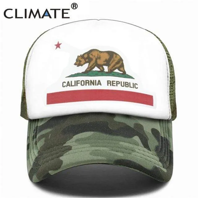 Kalifornien Trucker Cap Männer Bär Kalifornien Republik Flagge Kappe Lustige Hip Hop Hut Kappe Coole Sommer Mesh Cap Erwachsene Kinder kind