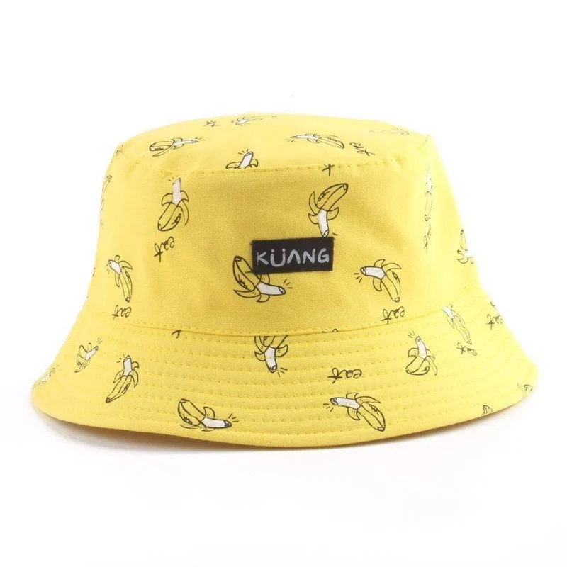 Panama Eimer Hut Männer Frauen Sommer Eimer Kappe Banana Drucken Gelb Hut Bob Hut Hip Hop Gorros Angeln Fischer Hut