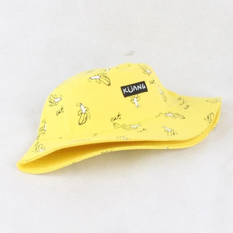 Panama Eimer Hut Männer Frauen Sommer Eimer Kappe Banana Drucken Gelb Hut Bob Hut Hip Hop Gorros Angeln Fischer Hut