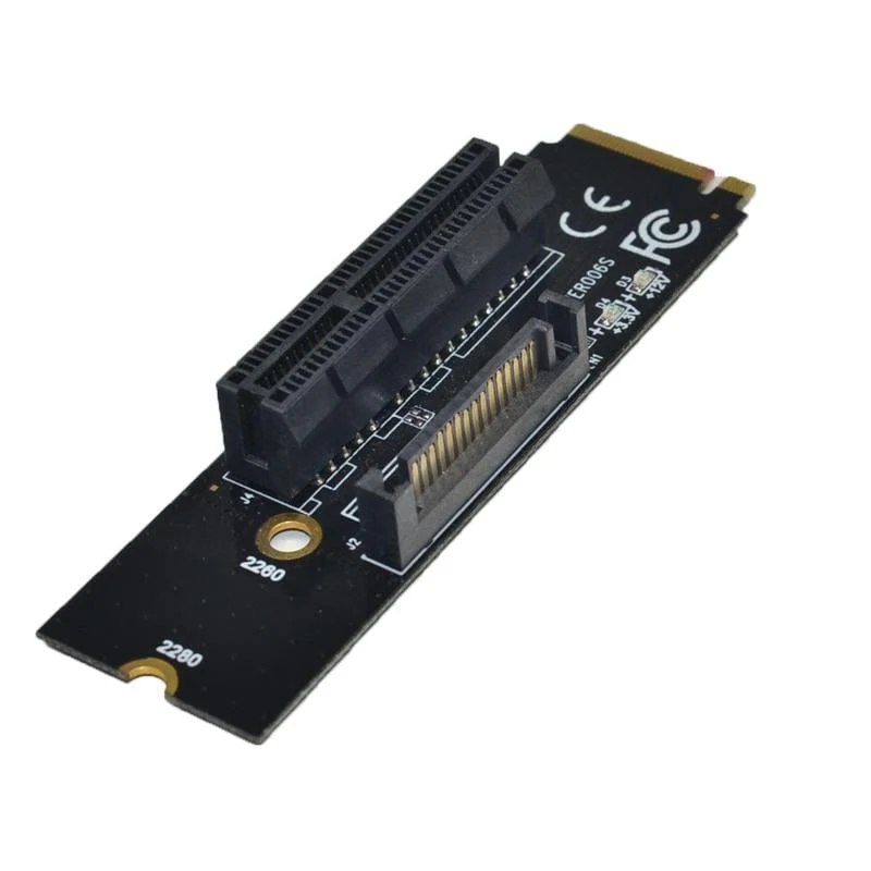 NGFF M.2 auf PCI-E 4X Riser-Karte M2 M Key auf PCIe X4 Adapter mit LED-Anzeige SATA Power Riser für Bitcoin Miner Mining