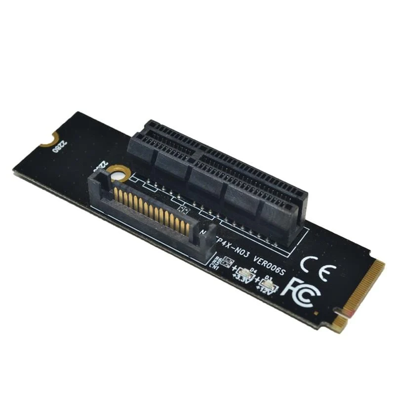 NGFF M.2 auf PCI-E 4X Riser-Karte M2 M Key auf PCIe X4 Adapter mit LED-Anzeige SATA Power Riser für Bitcoin Miner Mining