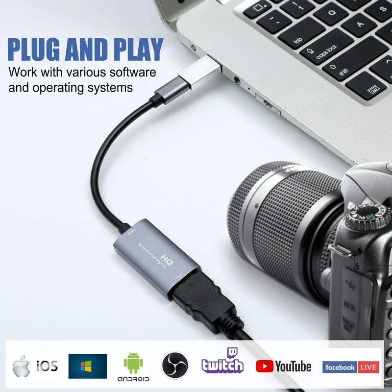 Y & H Audio-Video-Aufnahmekarte HDMI-kompatibel für Typ-C-Aufnahme und Live-Streaming über DSLR, Camcorder, Action-Cam, PS4, Xbox, Switch