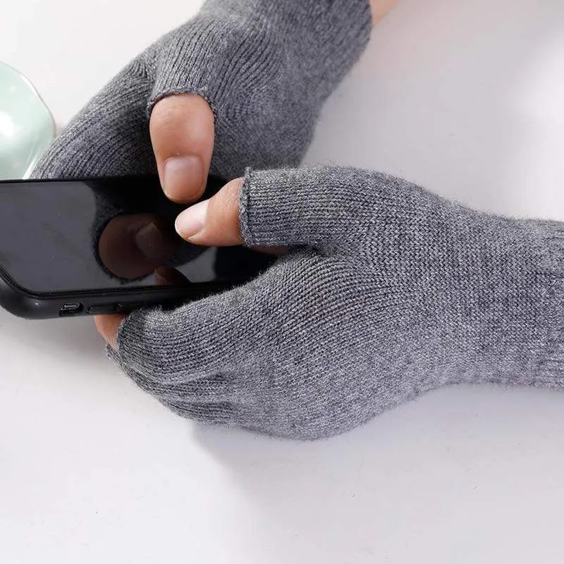 Sparsil Damen Herren Halbfinger Kaschmirhandschuh Kurz Wollgestrickt Handgelenk Fäustling Winter Warm Unisex Wolle Stretch Fingerlose Handschuhe