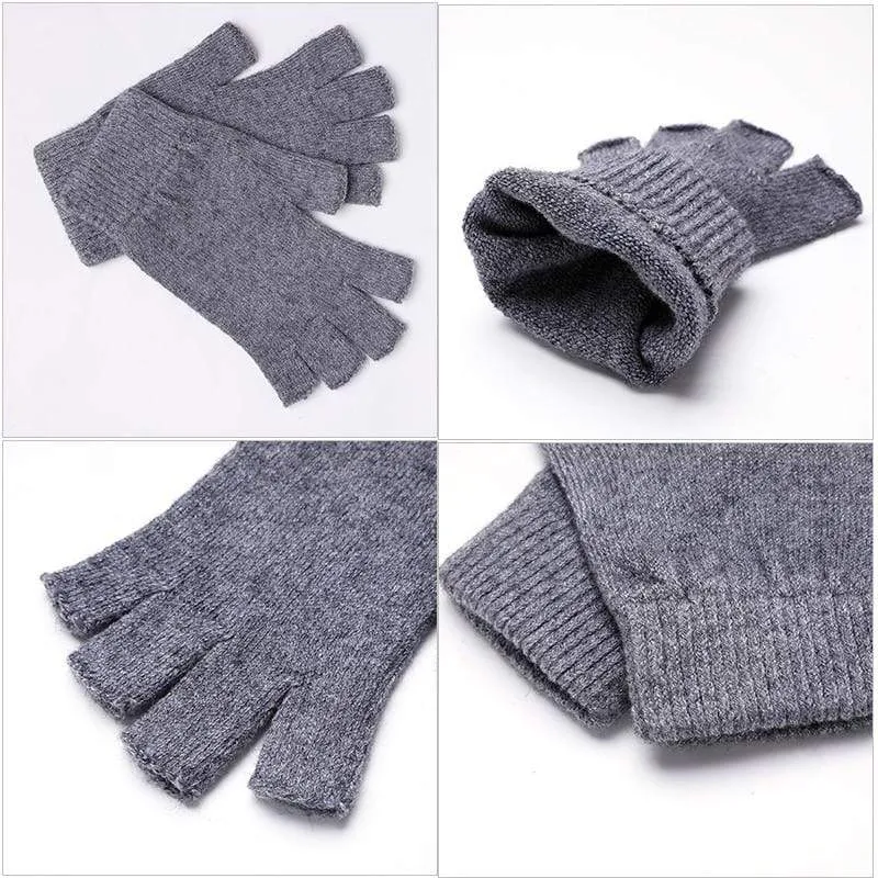 Sparsil Damen Herren Halbfinger Kaschmirhandschuh Kurz Wollgestrickt Handgelenk Fäustling Winter Warm Unisex Wolle Stretch Fingerlose Handschuhe