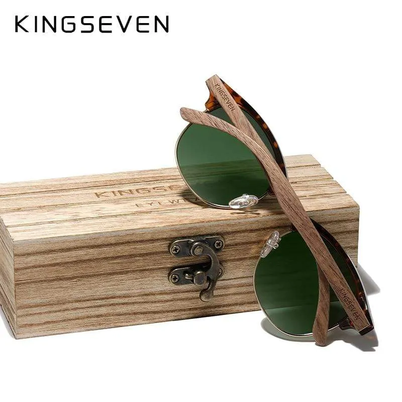 Handgemachte Sonnenbrille aus schwarzem Walnussholz im Retro-Modestil für Herren und Damen, 100 % polarisierte UV400-Gläser, halbrandlose Brille