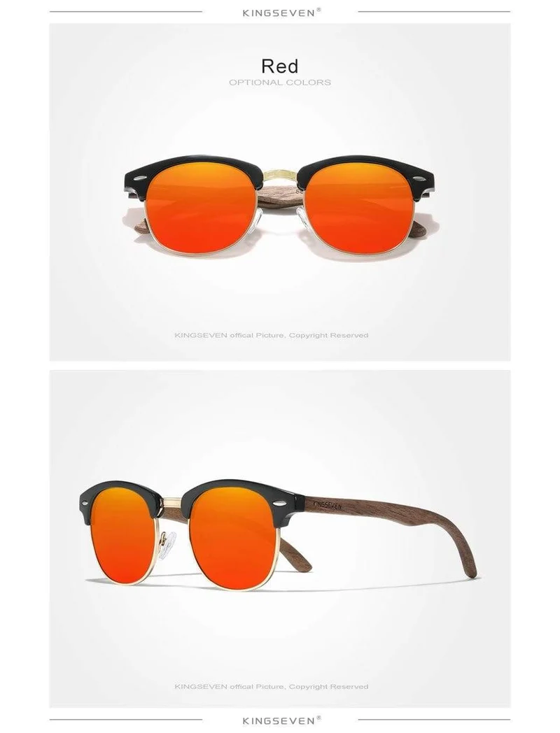 Handgemachte Sonnenbrille aus schwarzem Walnussholz im Retro-Modestil für Herren und Damen, 100 % polarisierte UV400-Gläser, halbrandlose Brille