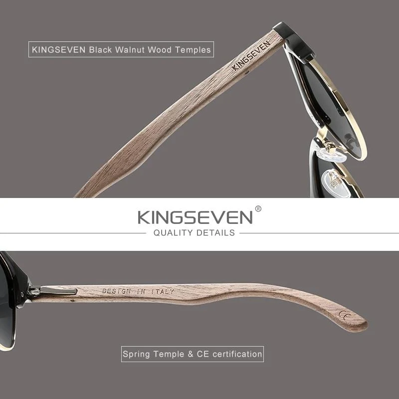 Handgemachte Sonnenbrille aus schwarzem Walnussholz im Retro-Modestil für Herren und Damen, 100 % polarisierte UV400-Gläser, halbrandlose Brille