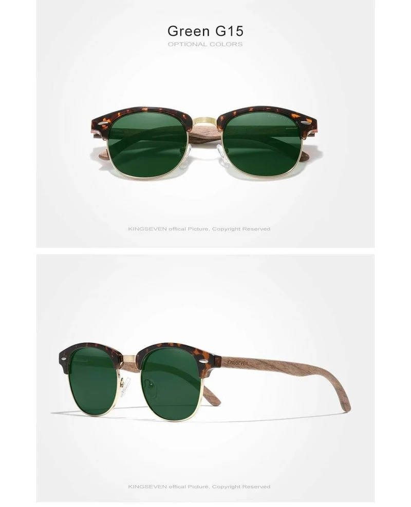 Handgemachte Sonnenbrille aus schwarzem Walnussholz im Retro-Modestil für Herren und Damen, 100 % polarisierte UV400-Gläser, halbrandlose Brille