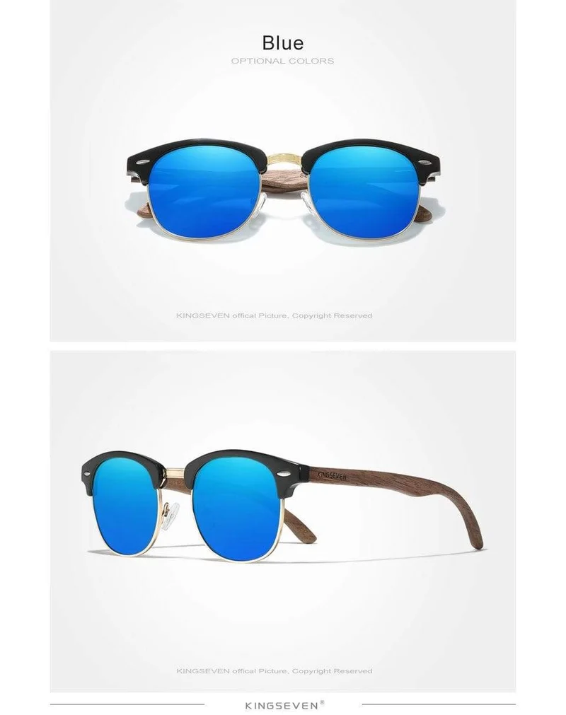Handgemachte Sonnenbrille aus schwarzem Walnussholz im Retro-Modestil für Herren und Damen, 100 % polarisierte UV400-Gläser, halbrandlose Brille