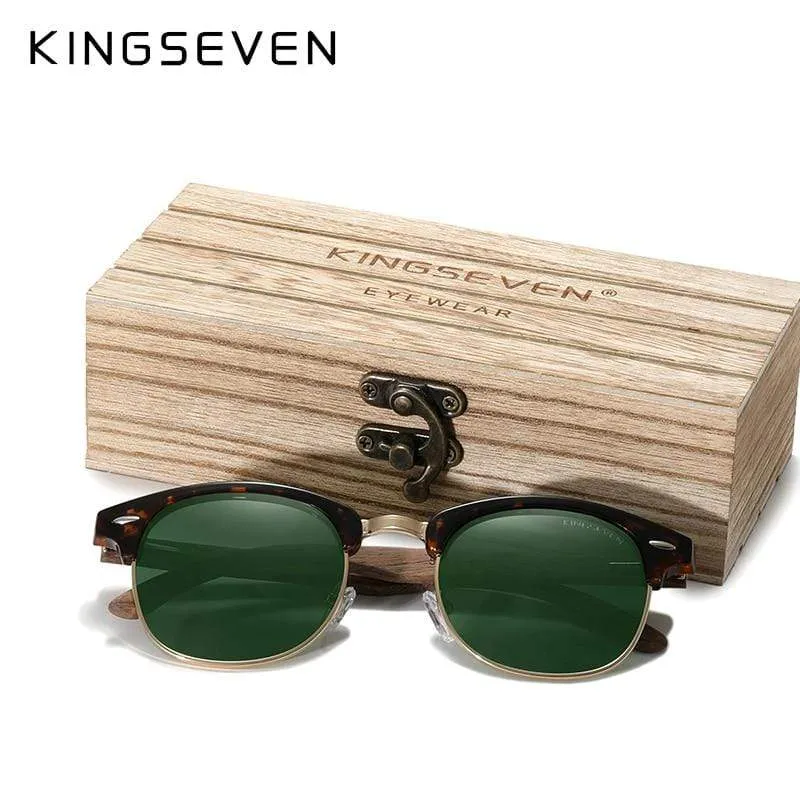 Handgemachte Sonnenbrille aus schwarzem Walnussholz im Retro-Modestil für Herren und Damen, 100 % polarisierte UV400-Gläser, halbrandlose Brille