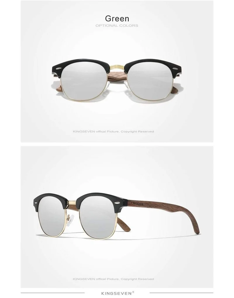 Handgemachte Sonnenbrille aus schwarzem Walnussholz im Retro-Modestil für Herren und Damen, 100 % polarisierte UV400-Gläser, halbrandlose Brille