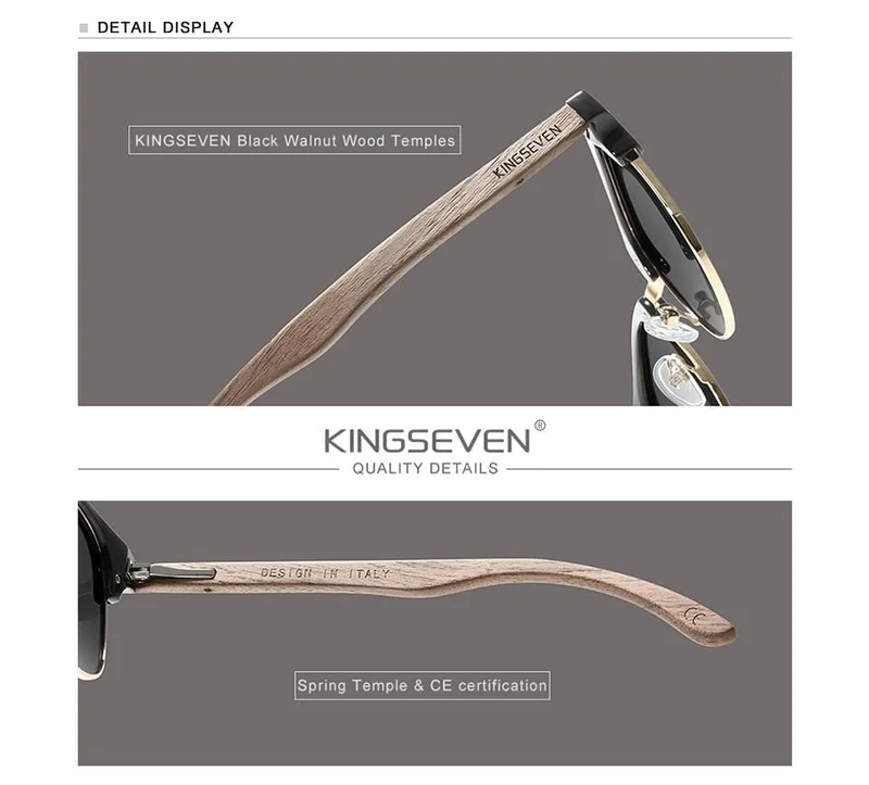 Handgemachte Sonnenbrille aus schwarzem Walnussholz im Retro-Modestil für Herren und Damen, 100 % polarisierte UV400-Gläser, halbrandlose Brille