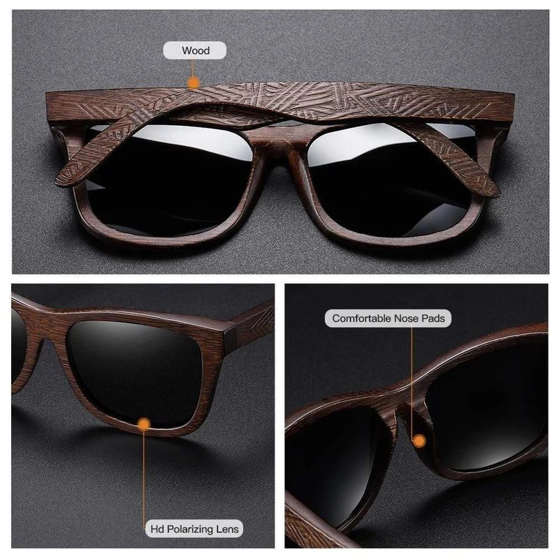 Sonnenbrille aus natürlichem Bambusholz, handgefertigt, polarisierte Gläser mit verspiegelter Beschichtung, mit Geschenkbox