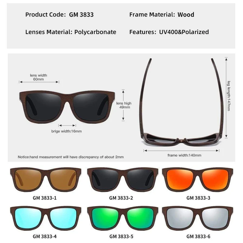 Sonnenbrille aus natürlichem Bambusholz, handgefertigt, polarisierte Gläser mit verspiegelter Beschichtung, mit Geschenkbox