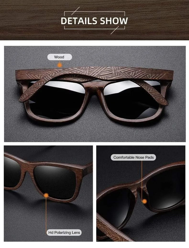 Sonnenbrille aus natürlichem Bambusholz, handgefertigt, polarisierte Gläser mit verspiegelter Beschichtung, mit Geschenkbox
