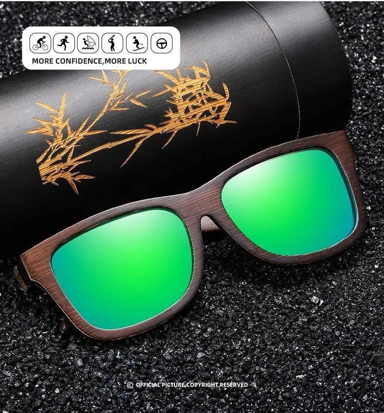 Sonnenbrille aus natürlichem Bambusholz, handgefertigt, polarisierte Gläser mit verspiegelter Beschichtung, mit Geschenkbox