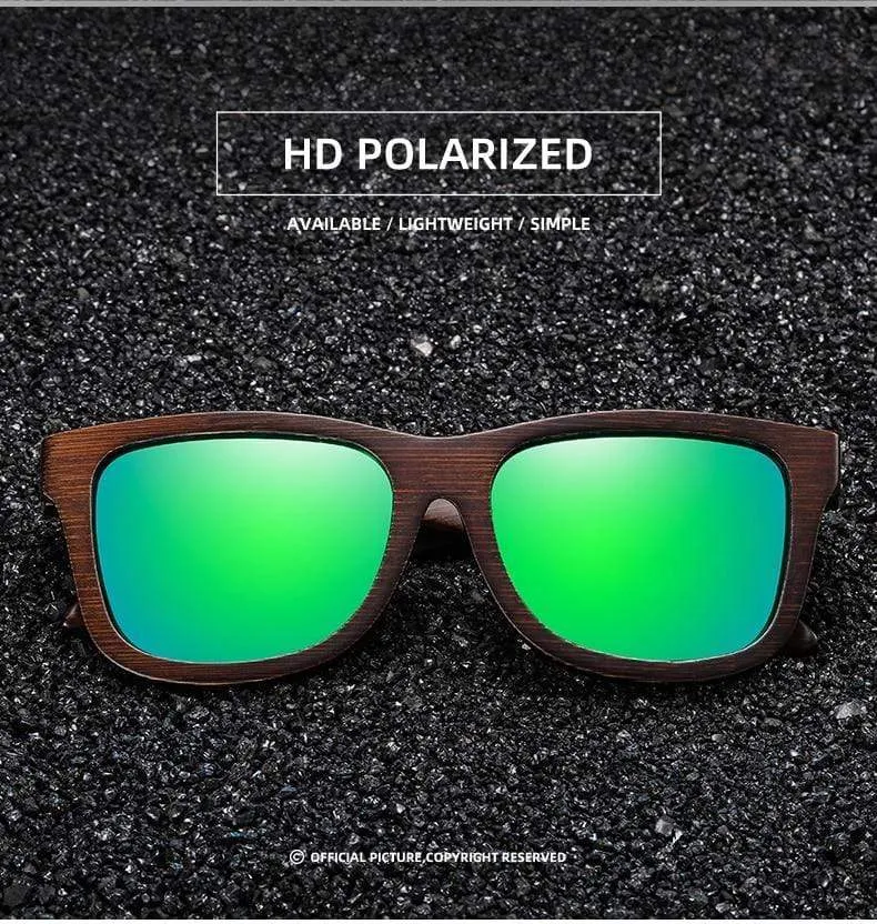 Sonnenbrille aus natürlichem Bambusholz, handgefertigt, polarisierte Gläser mit verspiegelter Beschichtung, mit Geschenkbox