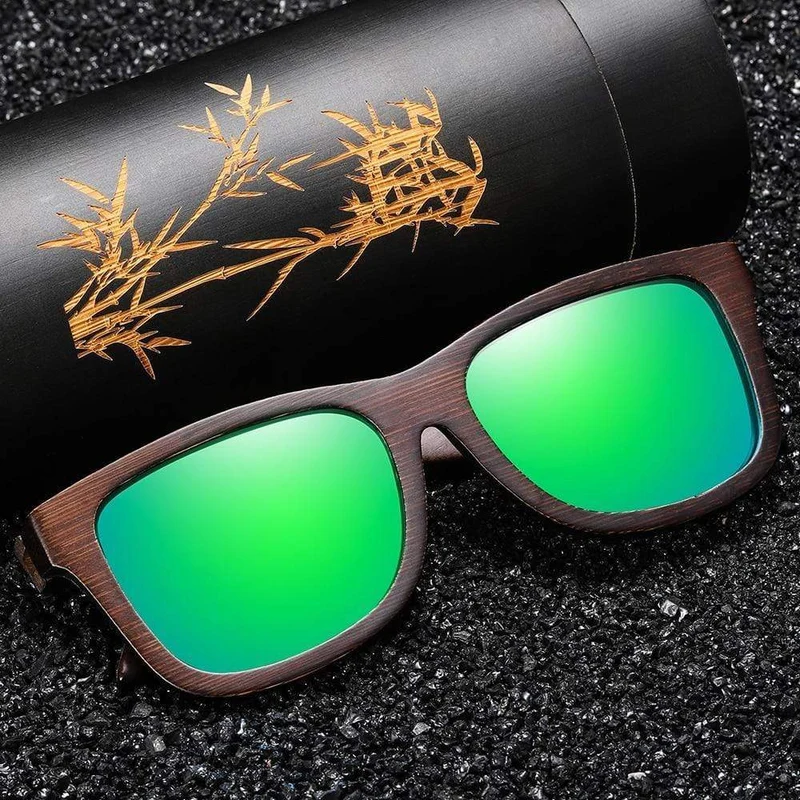 Sonnenbrille aus natürlichem Bambusholz, handgefertigt, polarisierte Gläser mit verspiegelter Beschichtung, mit Geschenkbox