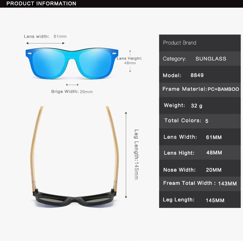 17 Farbe Holz Sonnenbrille Männer Frauen quadratischen Bambus Frauen für Frauen Männer Spiegel Sonnenbrille Retro de Sol Masculino Handgefertigt