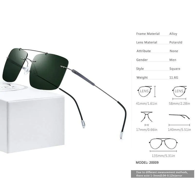 Randlose Sonnenbrille aus Titanlegierung TR90 für Herren, 2020, neue ultraleichte, schraubenlose, quadratische Sonnenbrille für Damen, polarisierte Sonnenbrille für Herren 20009