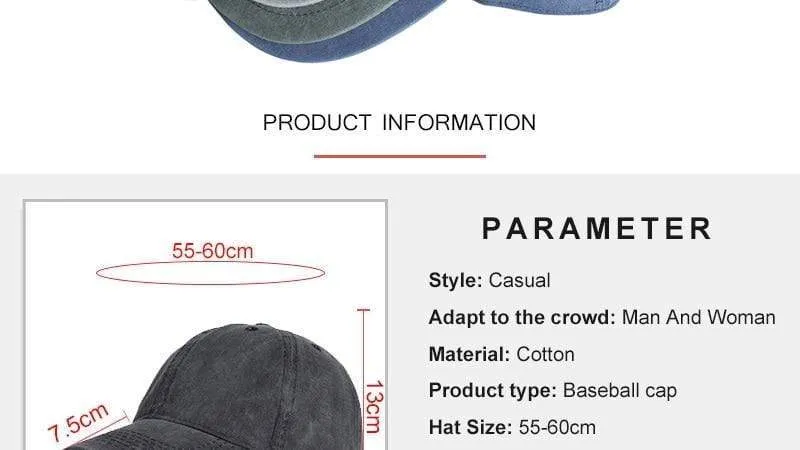 Männer Baseballmütze aus gewaschener Baumwolle, Damen Vintage-Snapback-Mütze, verstellbare Trucker-Outdoor-Kappen, schwarzer Papa-Hut, Knochen