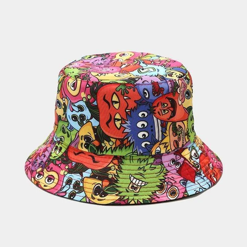 Mode Cartoon gedruckt niedlichen Eimer Hut Sommer reversible Fishermant Hut für Frauen Männer Straße Hip Hop Angelkappe Gorro