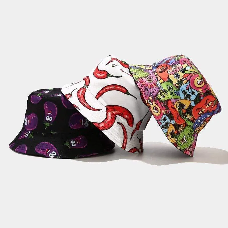 Mode Cartoon gedruckt niedlichen Eimer Hut Sommer reversible Fishermant Hut für Frauen Männer Straße Hip Hop Angelkappe Gorro