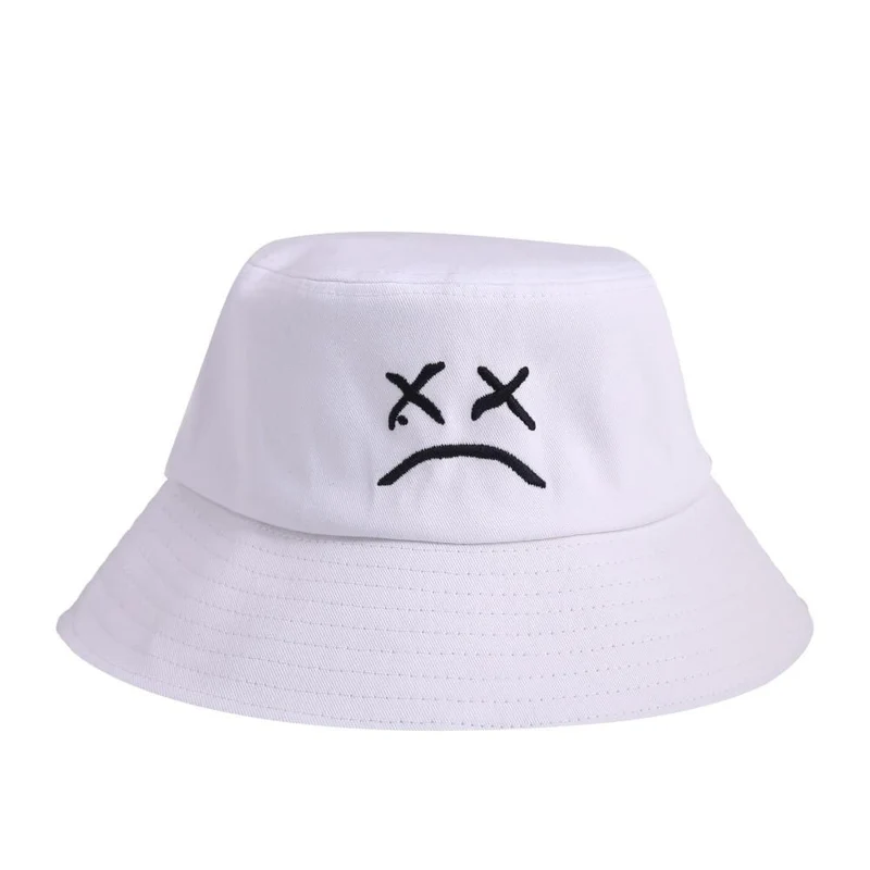 Männer Frauen Eimer Hut Weinendes Gesicht Stickerei Boonie Hut Einfarbig Reise Strand Sonnenhüte Casual Visor Fishman Caps