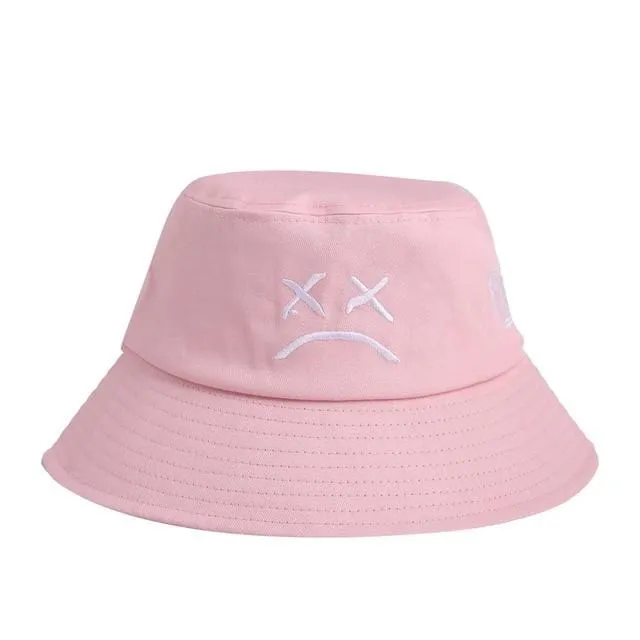 Männer Frauen Eimer Hut Weinendes Gesicht Stickerei Boonie Hut Einfarbig Reise Strand Sonnenhüte Casual Visor Fishman Caps