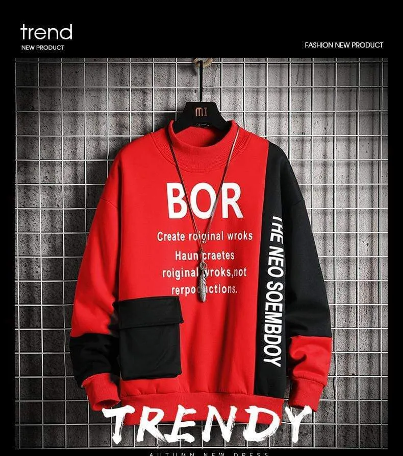 Casual Sweatshirt Männer Neue Streetwear Hoodies Brief Druck Herren Patchwork Sweatshirts Männlichen Oansatz Top Pullover Trainingsanzug