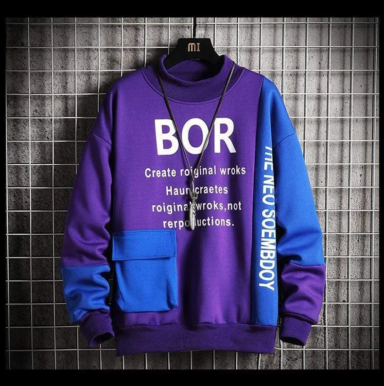 Casual Sweatshirt Männer Neue Streetwear Hoodies Brief Druck Herren Patchwork Sweatshirts Männlichen Oansatz Top Pullover Trainingsanzug