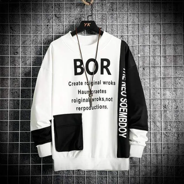 Casual Sweatshirt Männer Neue Streetwear Hoodies Brief Druck Herren Patchwork Sweatshirts Männlichen Oansatz Top Pullover Trainingsanzug