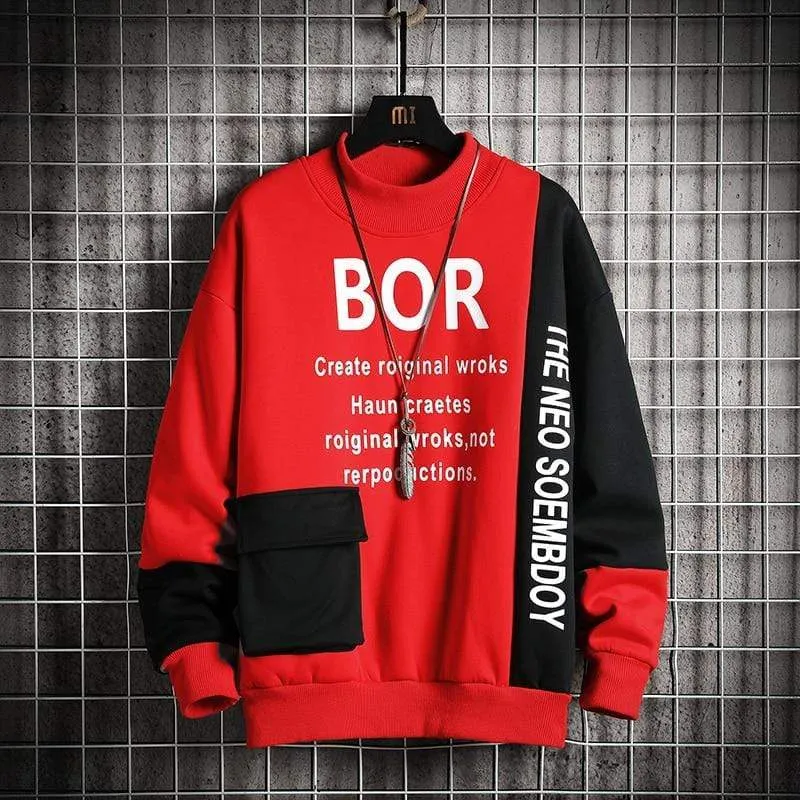 Casual Sweatshirt Männer Neue Streetwear Hoodies Brief Druck Herren Patchwork Sweatshirts Männlichen Oansatz Top Pullover Trainingsanzug