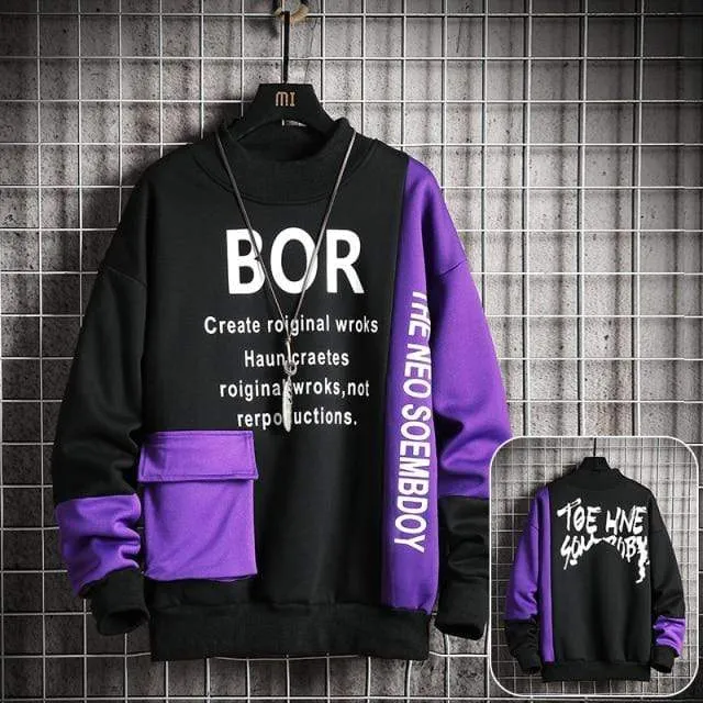 Casual Sweatshirt Männer Neue Streetwear Hoodies Brief Druck Herren Patchwork Sweatshirts Männlichen Oansatz Top Pullover Trainingsanzug