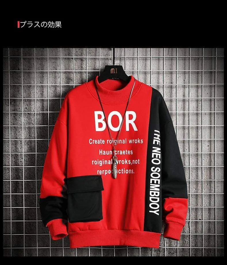 Casual Sweatshirt Männer Neue Streetwear Hoodies Brief Druck Herren Patchwork Sweatshirts Männlichen Oansatz Top Pullover Trainingsanzug